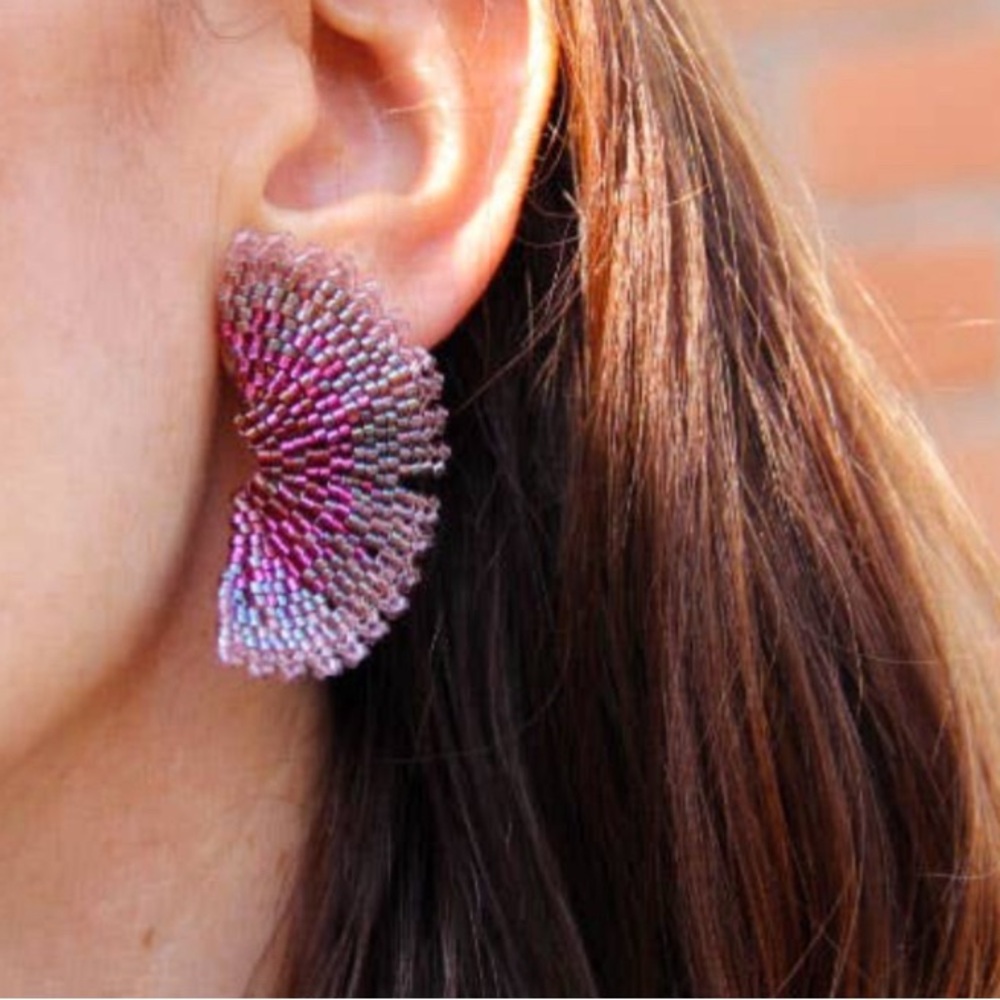 Handwoven Beaded Ginkgo Leaf Stud Earrings